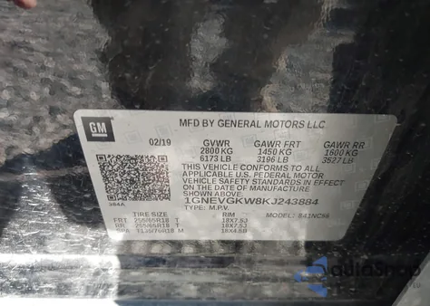 2019 Chevrolet Traverse 1Lt z USA, uszkodzony, nr VIN 1GNEVGKW8KJ243884